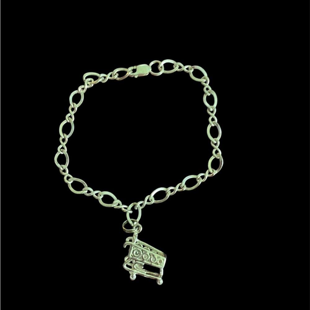 Beautiful Ladies Sterling Silver Grocery Cart Charm Bracelet -